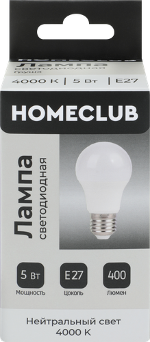 Лампа светодиодная HOMECLUB груша 5Вт E27 нейтральный свет, Арт. LED-A55-5E2740, изображение