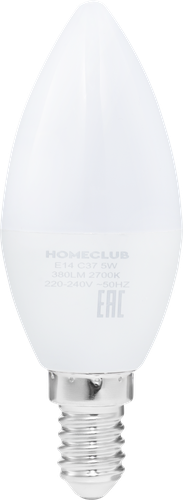 Лампа светодиодная HOMECLUB свеча 5Вт E14 теплый свет, Арт. LED-C37-5E1427, вид
