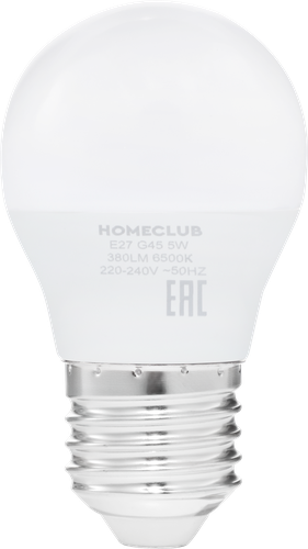 Лампа светодиодная HOMECLUB шар 5Вт E27 холодный свет, Арт. LED-G45-5E2765, картинка