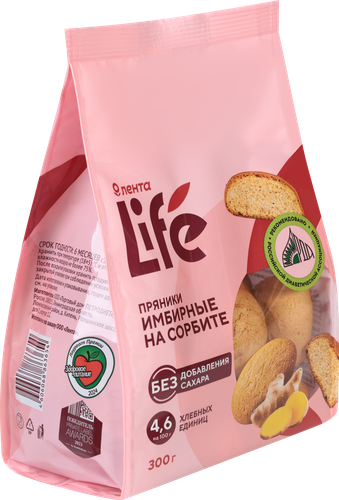 Пряники ЛЕНТА LIFE Имбирные, на сорбите, 300г, картинка