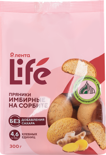Пряники ЛЕНТА LIFE Имбирные, на сорбите, 300г, детальное фото
