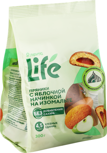 Пряники ЛЕНТА LIFE с яблочной начинкой, на изомальте, 300г, изображение
