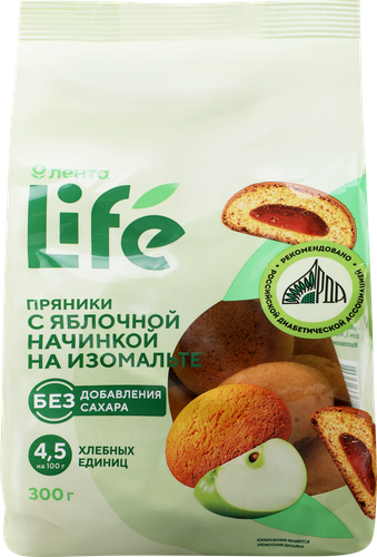 Пряники ЛЕНТА LIFE с яблочной начинкой, на изомальте, 300г, крупный план