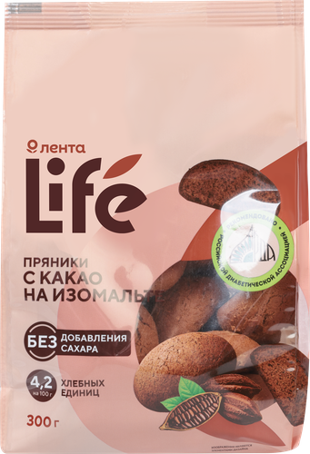 Пряники ЛЕНТА LIFE с какао, на изомальте, 300г, фотография