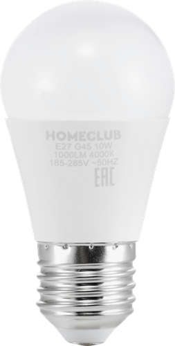 Лампа светодиодная HOMECLUB шар 10Вт E27 нейтральный свет, Арт. LED-G45-10E2740, фото