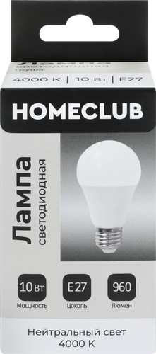 Лампа светодиодная HOMECLUB груша 10Вт E27 нейтральный свет, Арт. LED-A60-10E2740, фото