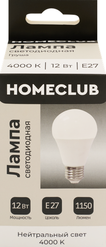 Лампа светодиодная HOMECLUB груша 12Вт E27 нейтральный свет, Арт. LED-A60-12E2740, фотография
