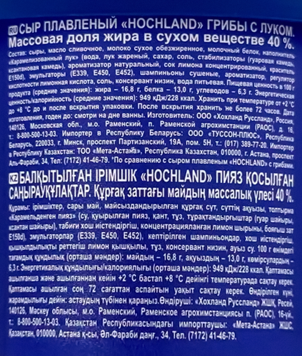 Сыр плавленый HOCHLAND Грибы с луком 40%, без змж, 230г, вид