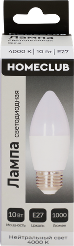 Лампа светодиодная HOMECLUB свеча 10Вт E27 нейтральный свет, Арт. LED-C39-10E2740, детальное фото