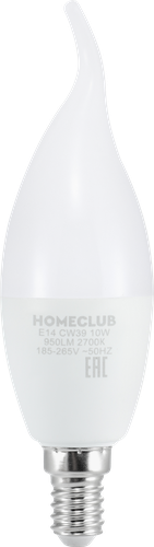 Лампа светодиодная HOMECLUB свеча на ветру 10Вт Е14 теплый свет, Арт. LED-CW39-10Е1427, изображение