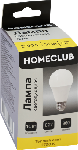 Лампа светодиодная HOMECLUB груша 10Вт E27 теплый свет, Арт. LED-A60-10E2727, фотография
