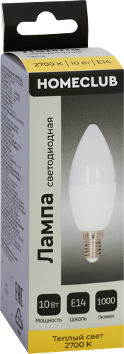 Лампа светодиодная HOMECLUB свеча 10Вт E14 теплый свет, Арт. LED-C39-10E1427, фотография