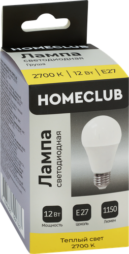 Лампа светодиодная HOMECLUB груша 12Вт E27 теплый свет, Арт. LED-A60-12E2727, вид