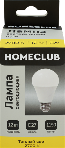 Лампа светодиодная HOMECLUB груша 12Вт E27 теплый свет, Арт. LED-A60-12E2727, картинка