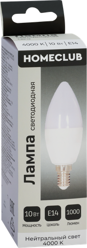 Лампа светодиодная HOMECLUB свеча 10Вт E14 нейтральный свет, Арт. LED-C39-10E1440, изображение