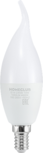 Лампа светодиодная HOMECLUB свеча на ветру 10Вт Е14 нейтральный свет, Арт. LED-CW39-10Е1440, крупный план