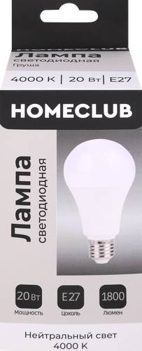 Лампа светодиодная HOMECLUB груша 20Вт E27 нейтральный свет, Арт. LED-A70-20E2740, детальное фото