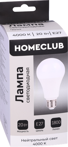 Лампа светодиодная HOMECLUB груша 20Вт E27 нейтральный свет, Арт. LED-A70-20E2740, вид