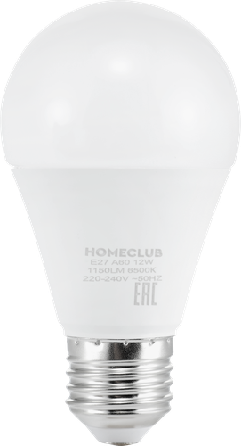 Лампа светодиодная HOMECLUB груша 12Вт E27 холодный свет, Арт. LED-A60-12E2765, крупный план