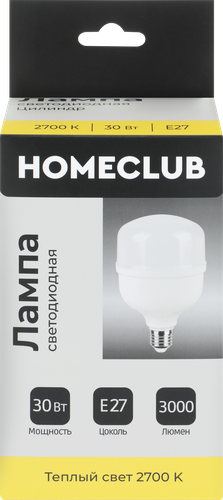 Лампа светодиодная HOMECLUB цилиндр 30Вт E27 теплый свет, Арт. LED-T100-30E2727, фотография