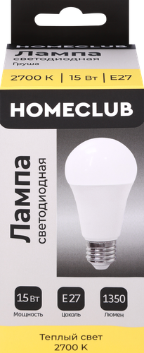Лампа светодиодная HOMECLUB груша 15Вт E27 теплый свет, Арт. LED-A60-15E2727, крупный план