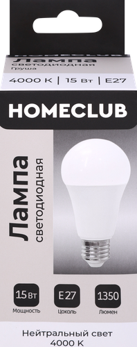 Лампа светодиодная HOMECLUB груша 15Вт E27 нейтральный свет, Арт. LED-A60-15E2740, фото