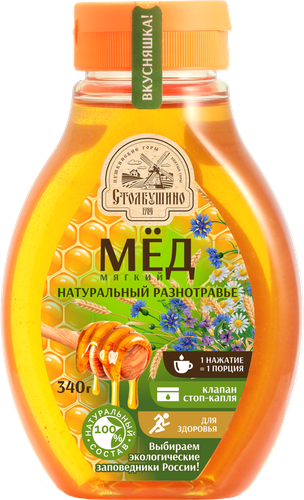 Мед цветочный СТОЛБУШИНО Разнотравье натуральный, 340г, фото