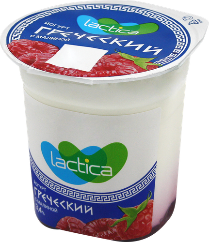 Йогурт LACTICA Греческий Малина двухслойный 3,4%, без змж, 120г, крупный план