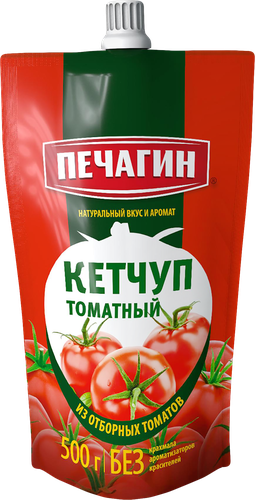 Кетчуп ПЕЧАГИН Томатный, 1-я категория, 500г, крупный план