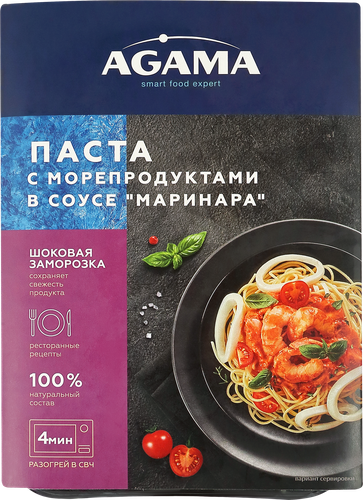 Паста AGAMA с морепродуктами в соусе Маринара, 250г, вид