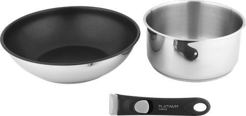Набор посуды PLATINUM CHOICE ковш 3л, вок 28см + съемная ручка, нержавеющая сталь, Арт. LF-8, детальное фото