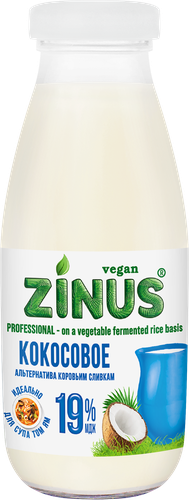 Напиток растительный ZINUS VEGAN Кокосовое 19%, с змж, 300мл, вид