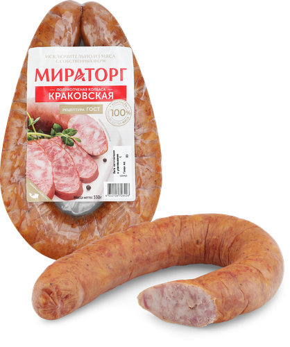 Колбаса полукопченая МИРАТОРГ Краковская, 330г, крупный план