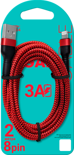 Кабель GAL CU-5404 USB A – 8 pin, 3A, текстиль, 2м, изображение