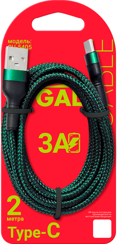 Кабель GAL CU-5405 USB A – Type-C, 3A, текстиль, 2м, вид