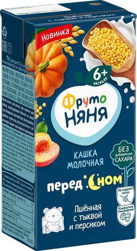 Кашка пшенная ФРУТОНЯНЯ молочная, с тыквой и персиком, с 6 месяцев, 200мл, вид