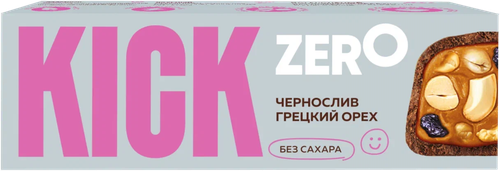 Батончик арахисовый KICK Zero, с изюмом, черносливом и грецким орехом в шоколаде, без сахара, 45г, детальное фото