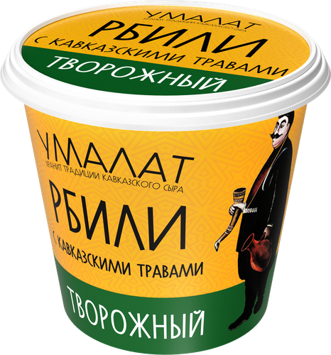 Сыр творожный УМАЛАТ Рбили с травами 60%, без змж, 130г, фотография