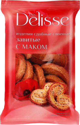 Изделия сдобные слоеные DELISSE завитые с маком, 180г, фото