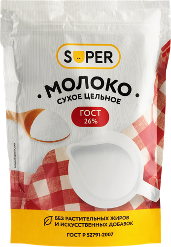 Молоко сухое SUPER цельное 26%, без змж, 150г, крупный план