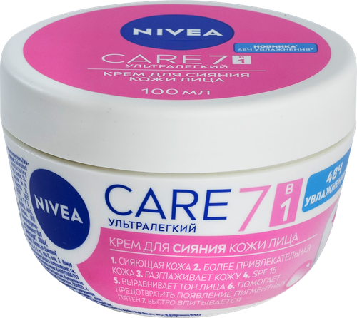 Крем для лица NIVEA 7в1 Care ультралегкий для сияния кожи лица SPF15, 100мл, детальное фото