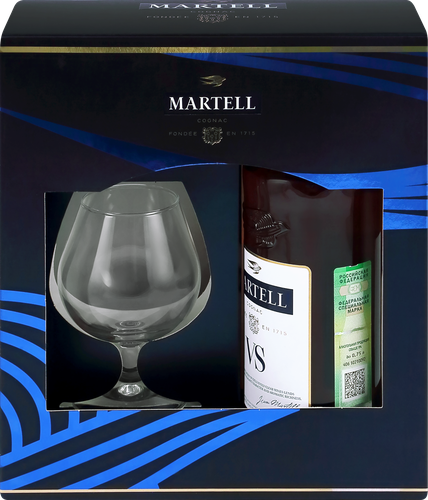 Коньяк MARTELL VS ординарный 3 года 40%, со стаканом, п/у, 0.7л, фото