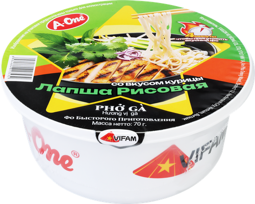 Лапша рисовая A-ONE со вкусом курицы, 70г, крупный план