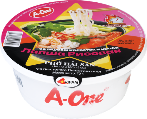 Лапша рисовая A-ONE со вкусом креветок и краба, 70г, картинка
