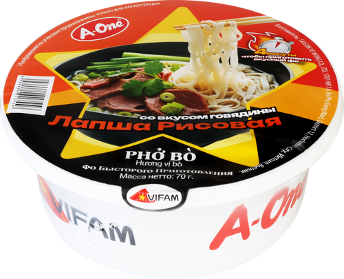 Лапша рисовая A-ONE со вкусом говядины, 70г, вид