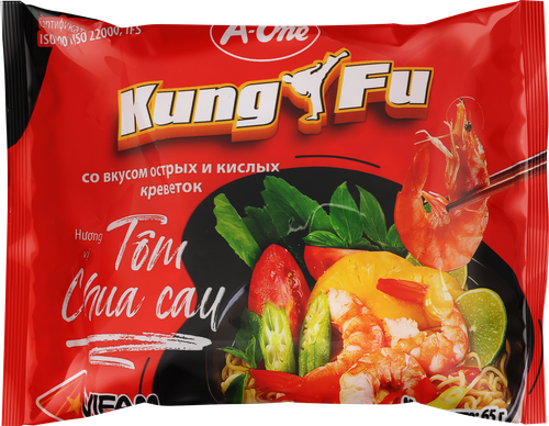 Лапша A-ONE Kung Fu, со вкусом острых и кислых креветок, 65г, вид