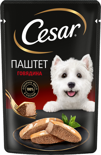 Корм влажный для взрослых собак CESAR Паштет с говядиной, 80г, вид