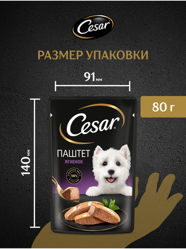 Корм влажный для взрослых собак CESAR Паштет с ягненком, 80г, вид