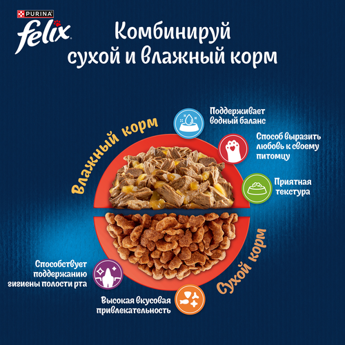 Корм сухой для взрослых кошек FELIX с говядиной, 3кг, вид