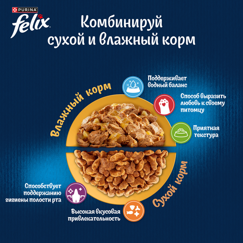 Корм сухой для взрослых кошек FELIX с курицей, 3кг, детальное фото